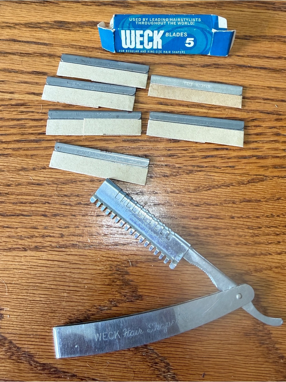 Vintage Weck Hair Shaper Razor Guard and 6 Extra Blades Made USA Straight Edge